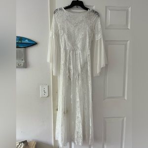 Balera Ballet/Lyrical Costume: white wedding-like W/ Slit (Adult Small)